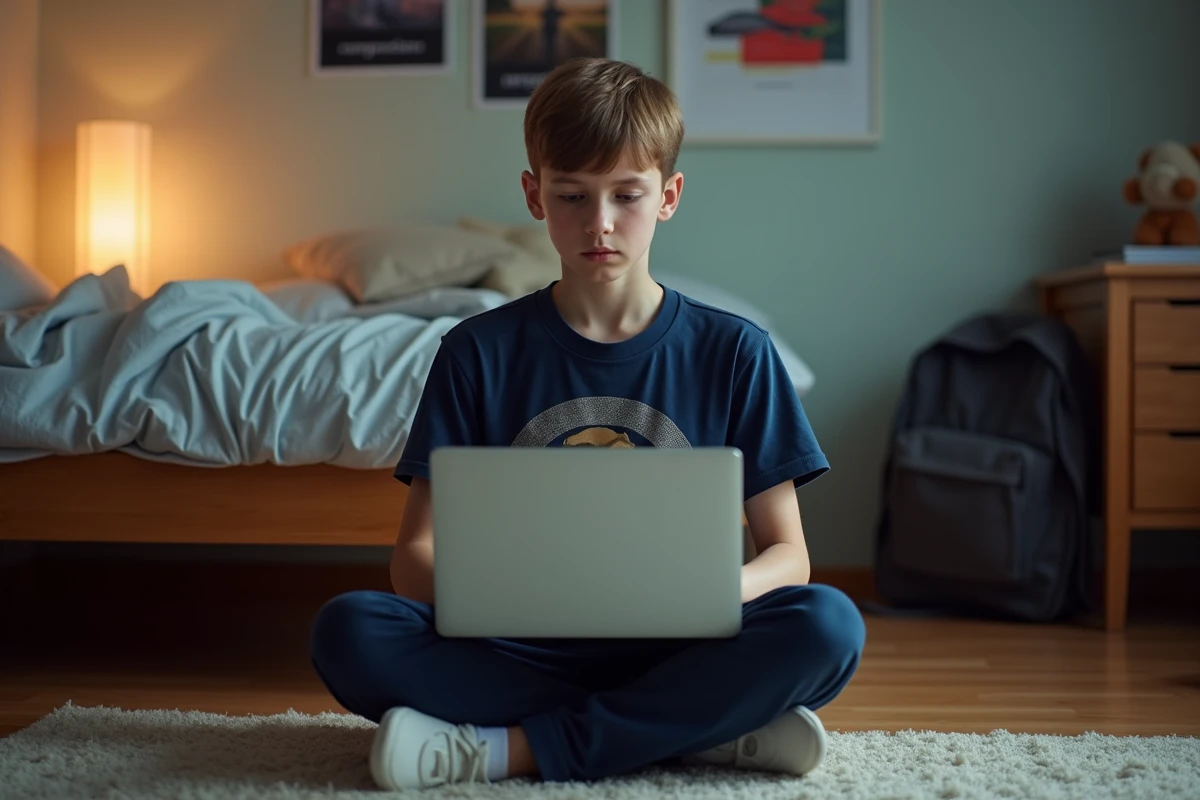 Adolescent vérifiant les paramètres de son navigateur pour résoudre un problème de chargement sur Moovbob