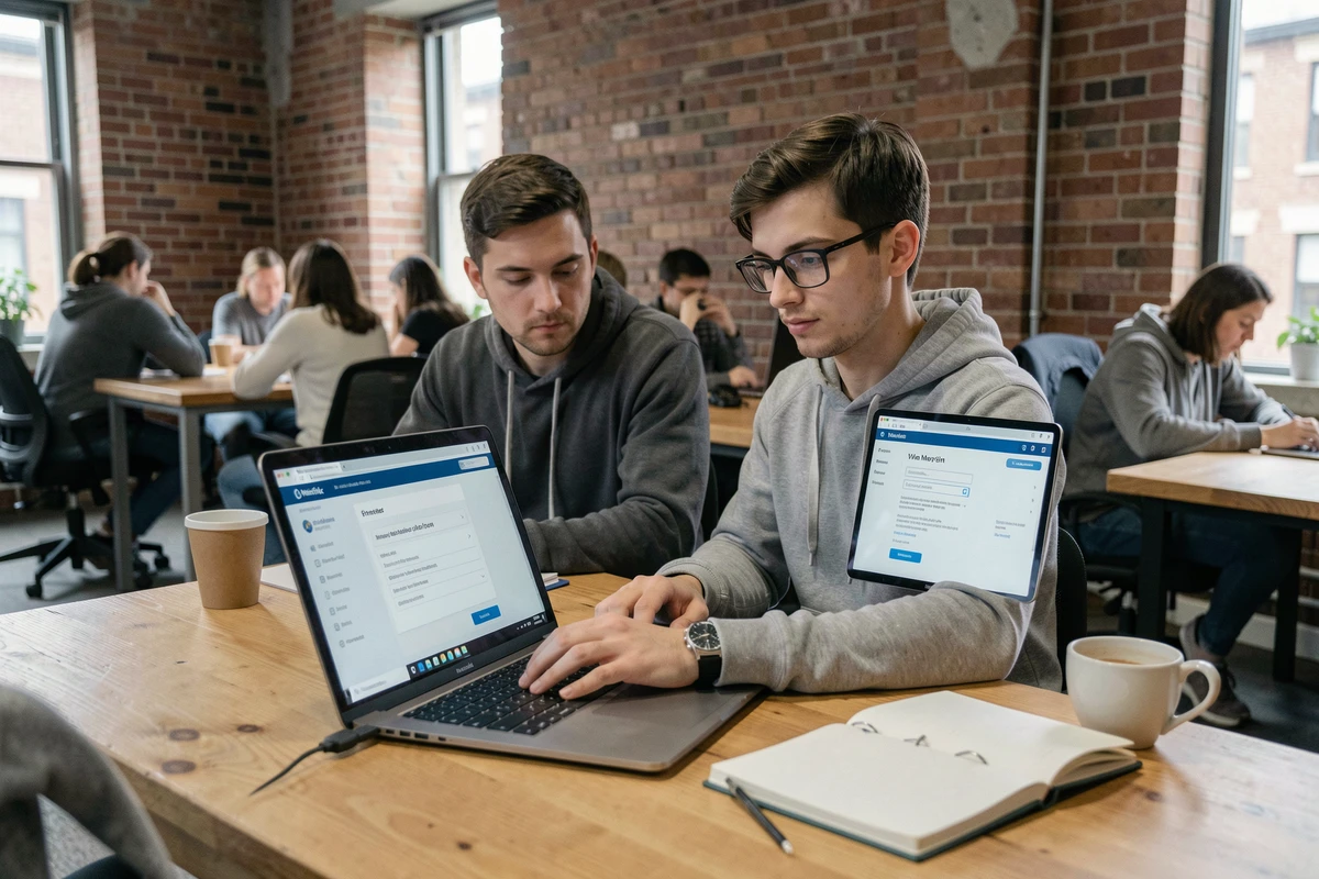 Utilisateur configurant un VPN pour accéder au webmail INSA Rouen depuis un espace de coworking à l'étranger