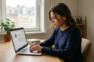 Étudiante de l'INSA Rouen accédant à son webmail universitaire depuis un appartement à l'étranger