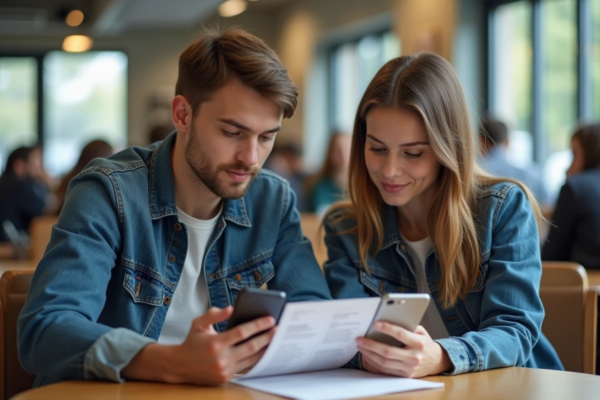 Deux étudiants comparant la configuration du webmail académique de Montpellier sur Android et iOS