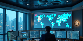 Expert en cybersécurité dans une salle de contrôle moderne