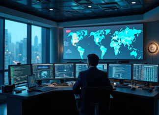 Expert en cybersécurité dans une salle de contrôle moderne