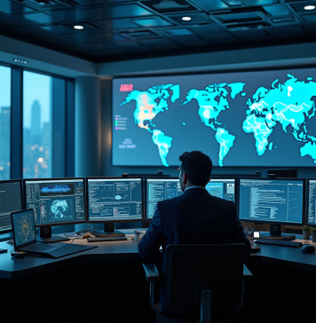 Expert en cybersécurité dans une salle de contrôle moderne