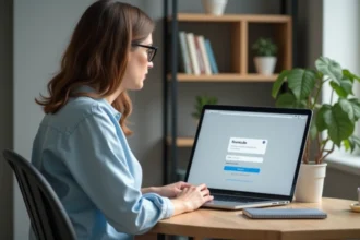 Femme travaillant sur son ordinateur avec webmail Roundcube