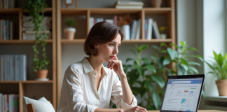 Utilisation optimale des moteurs de recherche : pourquoi éviter Google ? Femme au bureau regardant son ordinateur portable