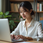 Jeune femme travaillant sur un ordinateur dans un bureau moderne