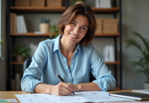 Bordures de pages : astuces simples pour embellir vos documents Femme d'âge moyen ajoutant des bordures élégantes à un document