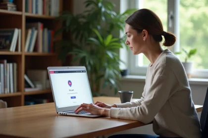 Femme utilisant un ordinateur portable pour r&eacute;cup&eacute;ration de compte