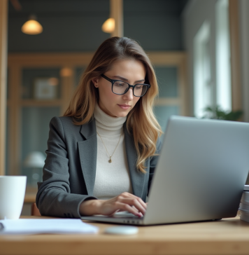 Logiciels de traitement de texte : comparison, fonctionnalités, 2025 Femme professionnelle comparant deux ordinateurs portables dans un bureau moderne