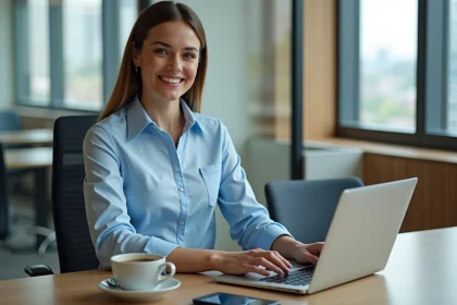 Jeune femme professionnelle utilisant le cloud au bureau