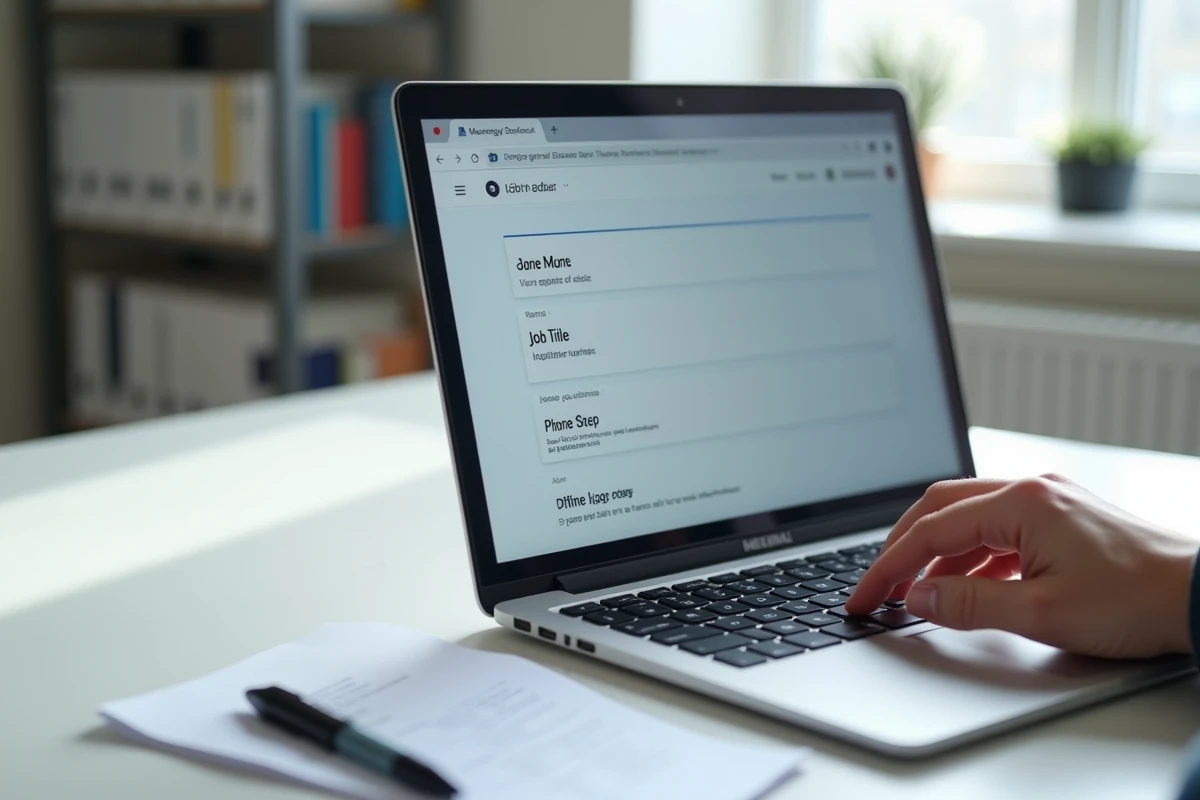 Gros plan sur un écran affichant l'interface de création de signature professionnelle dans un webmail académique
