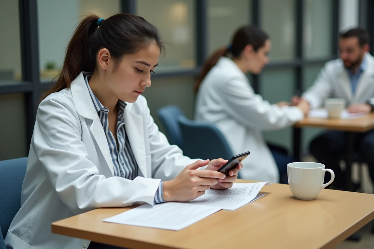 Chercheur consultant un guide de configuration de la messagerie inrae.fr sur smartphone Android en cafétéria