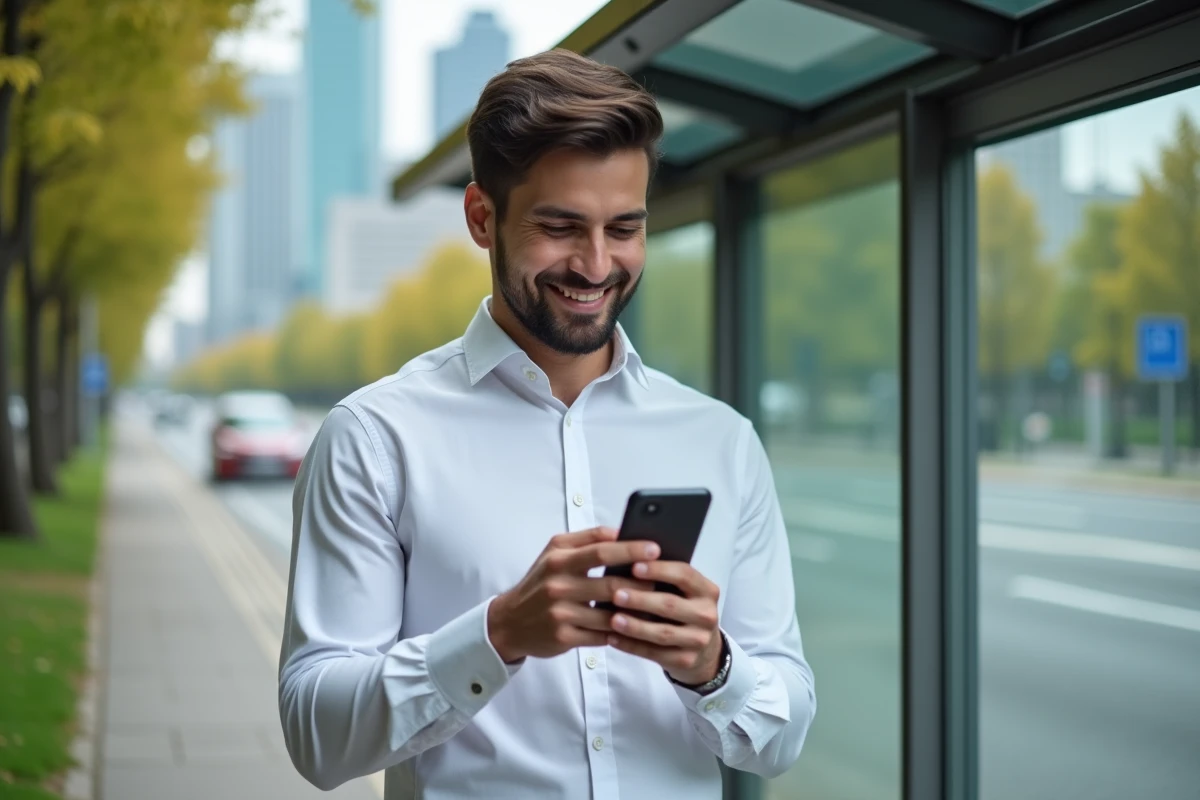 Jeune homme professionnel vérifiant son smartphone à l