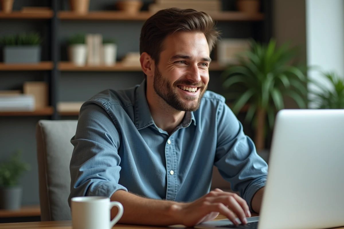 Homme détendu travaillant sur son ordinateur à la maison