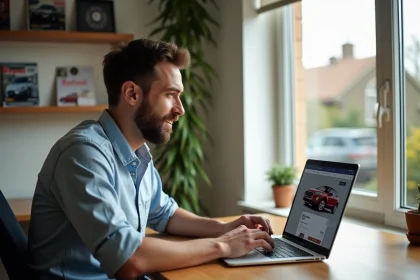 Homme curieux regardant une annonce voiture sur eBay