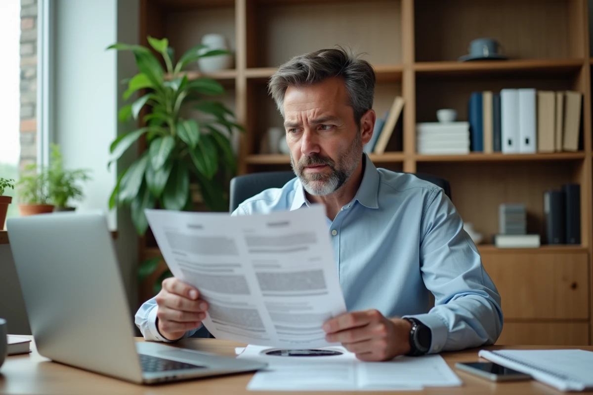 Homme d'âge moyen travaillant sur son ordinateur dans un bureau moderne