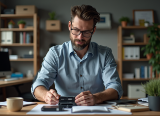Homme d affaires organisant des disques durs et DVD de sauvegarde