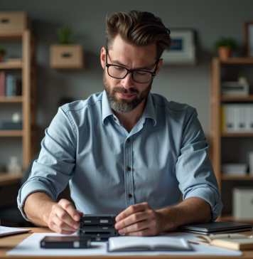 Homme d affaires organisant des disques durs et DVD de sauvegarde