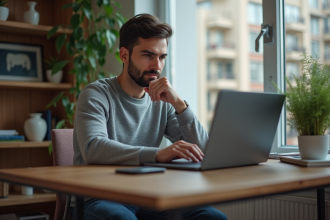 Homme concentré travaillant dans un bureau à domicile