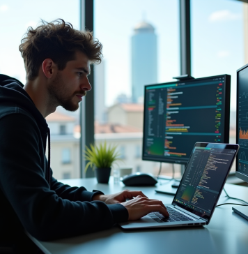 Rémunération : ingénieur de données, salaire et perspectives en France Jeune data engineer travaillant dans un bureau lumineux avec écrans colorés