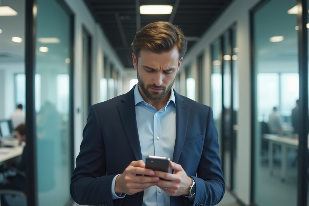 Jeune homme d affaires dans un couloir moderne