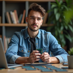 Jeune homme examine des processeurs sur un bureau moderne