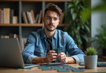 Comparatif des processeurs Intel les plus puissants : comment choisir le meilleur ? Jeune homme examine des processeurs sur un bureau moderne