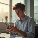 Jeune personne ajustant les paramètres d'un smartphone Android dans un espace lumineux
