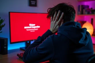 Joueur frustré face à un écran de bannissement de compte sur un jeu vidéo Activision