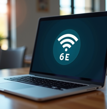 WiFi 6E : comment vérifier sa compatibilité ? Ordinateur portable affichant les réseaux WiFi 6E sur un bureau lumineux