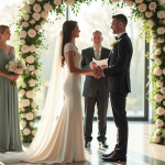 Deux organisateurs de mariage élégants dans une salle lumineuse