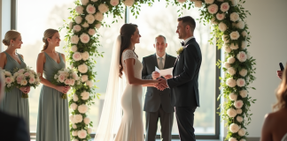 Deux organisateurs de mariage élégants dans une salle lumineuse