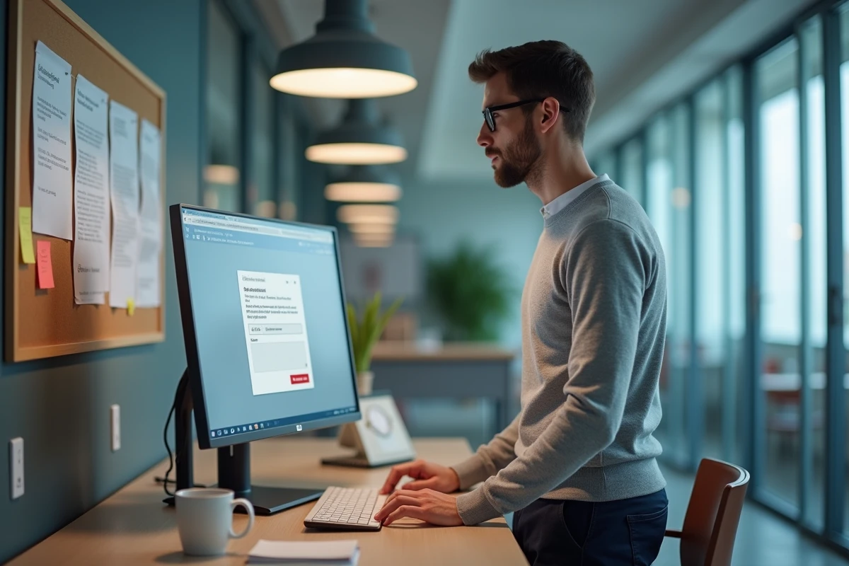 Enseignant paramétrant sa signature professionnelle sur le webmail ia37 de l'académie depuis son poste de travail