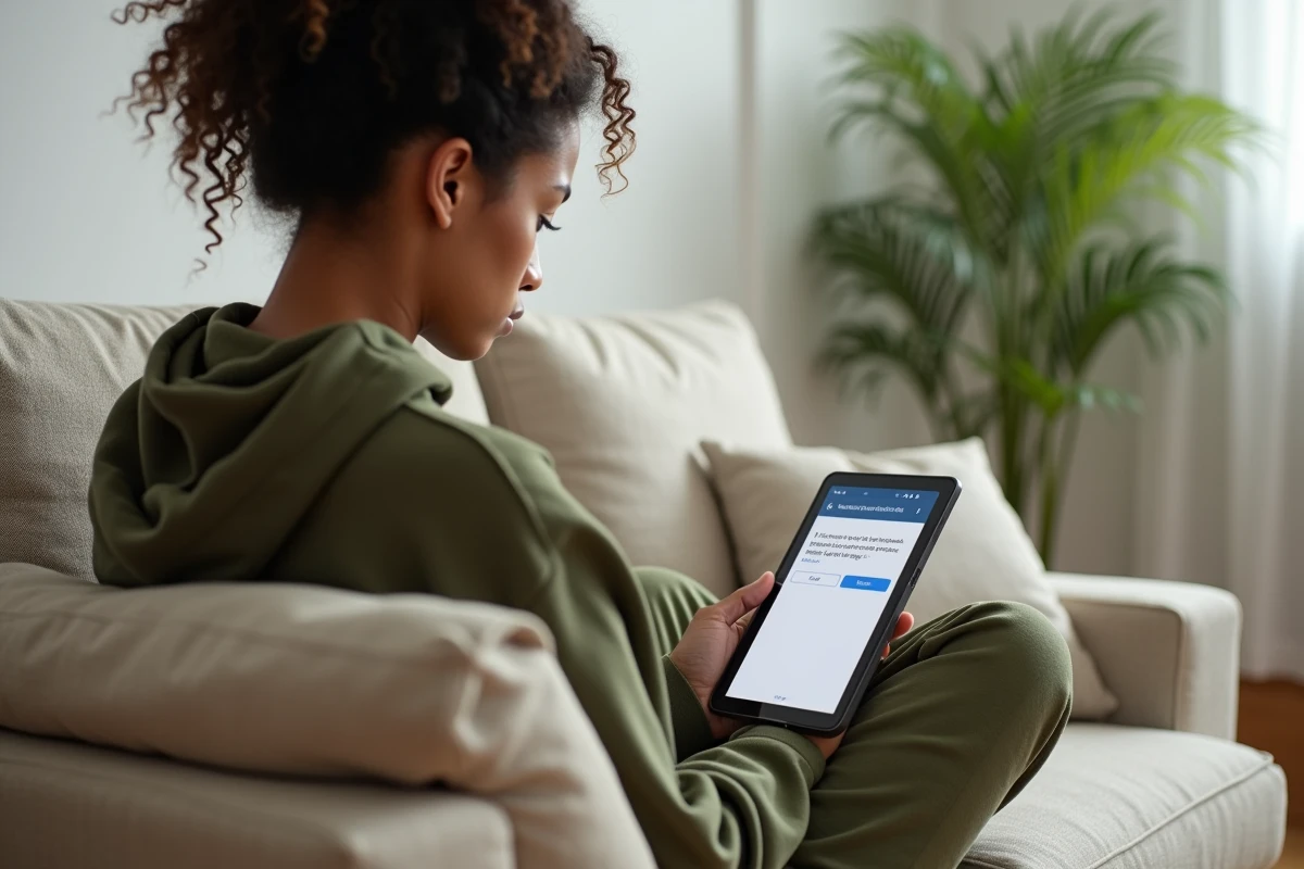 Personne effaçant l'historique Chrome sur une tablette dans un salon confortable