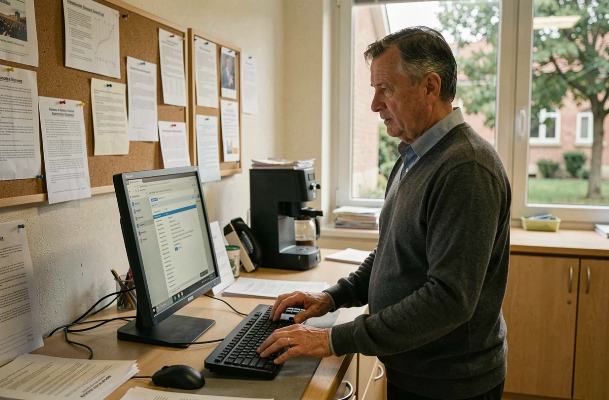 Un personnel de l'éducation nationale naviguant sur le webmail convergence dans une salle des professeurs d'un établissement scolaire de Bordeaux