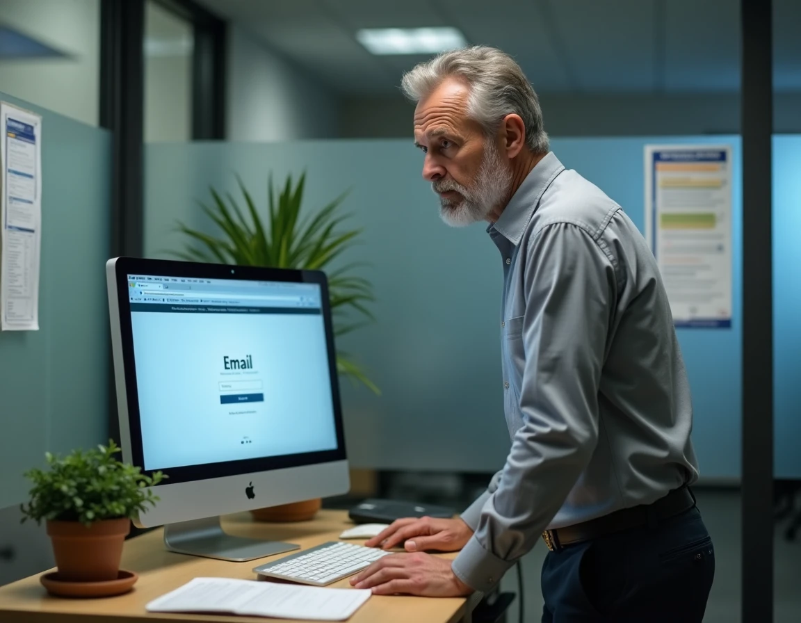 Professeur masculin résolvant un problème de connexion au webmail académique Dijon sur un ordinateur de bureau