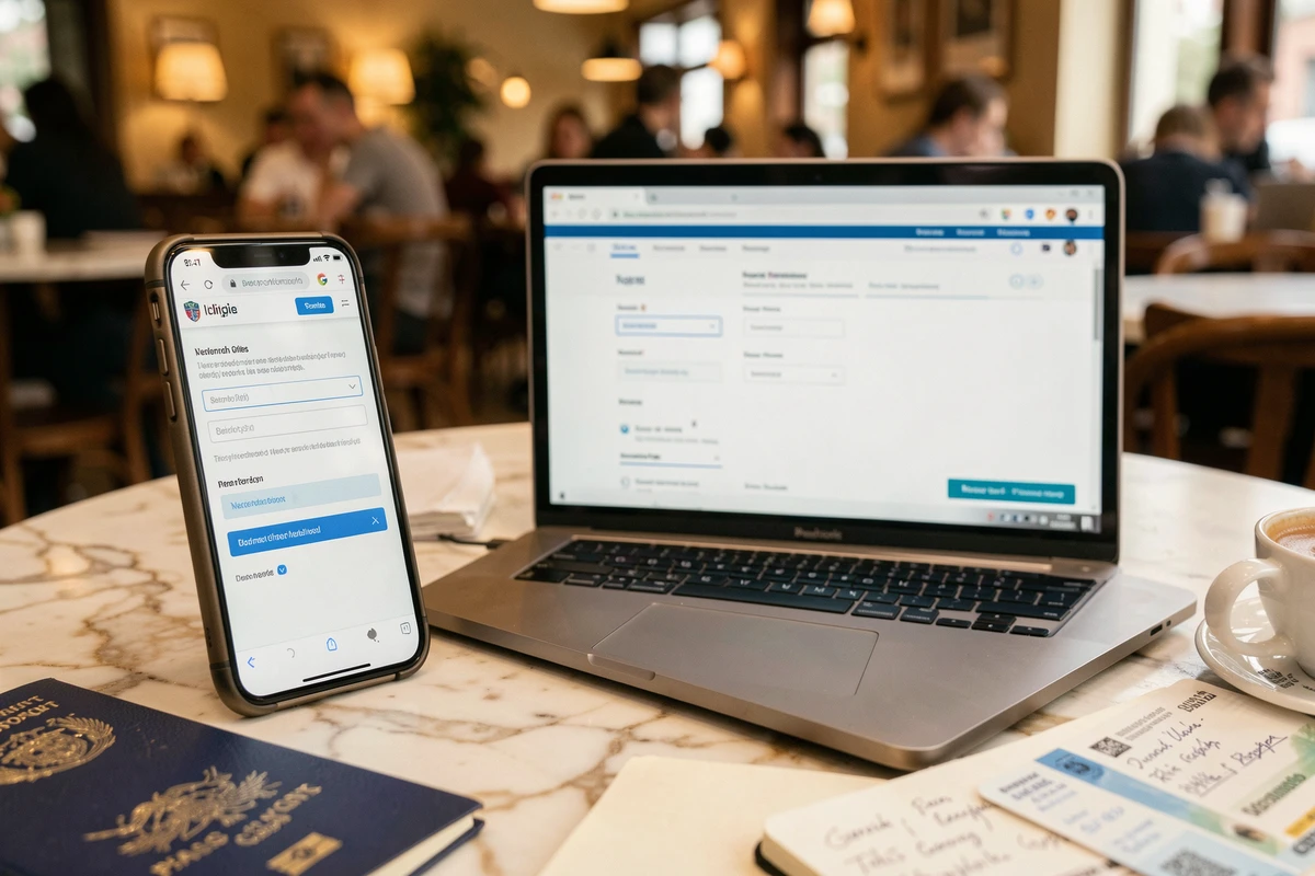 Smartphone et ordinateur affichant les réglages de connexion au webmail universitaire INSA Rouen lors d'un voyage à l'étranger