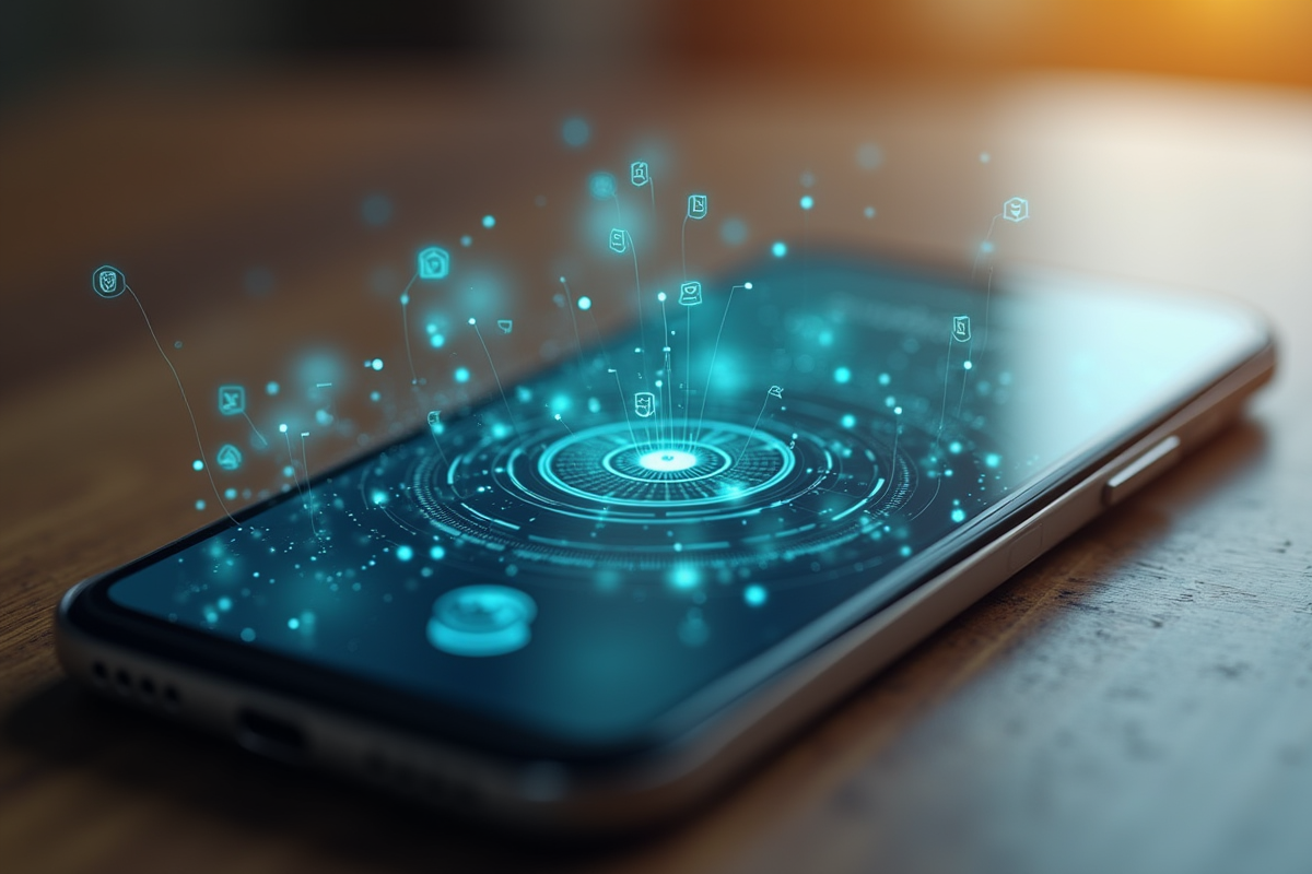 Smartphone Android affichant un menu de réglages sur une table en bois