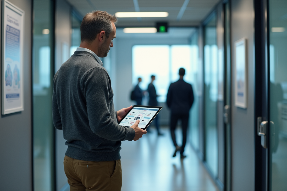 Specialiste informatique dans un couloir d